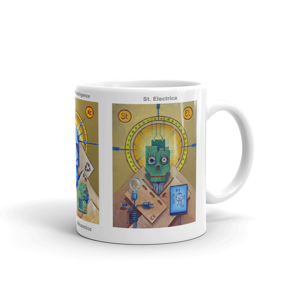 White glossy mug from "Deus ex box" series